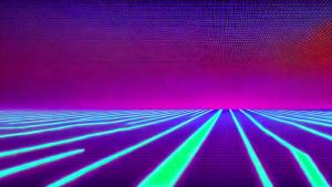 neon retro wave grid with purple sunset