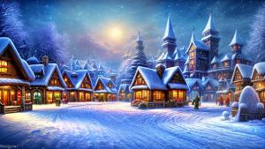 snowy winter village fantasy art