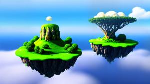 surreal floating island