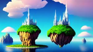 surreal floating island