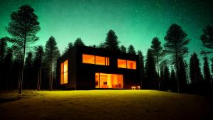 minimal forest house surreal night