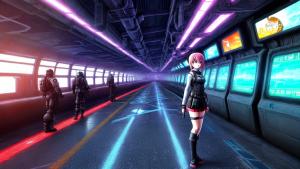 Anime sci-fi girl  trainstation