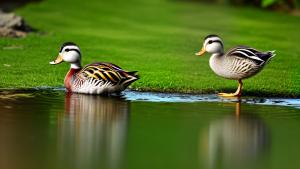 Little duck near a beautiful pond.