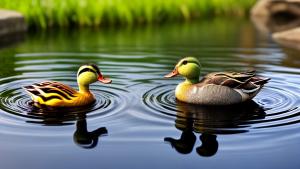 Little duck near a beautiful pond.