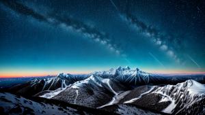 Snowy mountains in the night