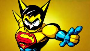 Cartoon superhero on yellow background