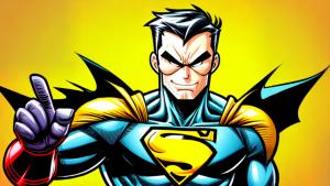 Cartoon superhero on yellow background