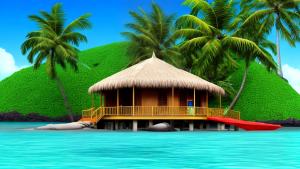 Tropical island with a single hut