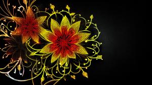 Glowing abstract flowers on black background