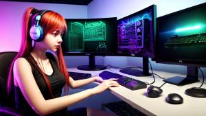 lo-fi gamer girl in front of the pc