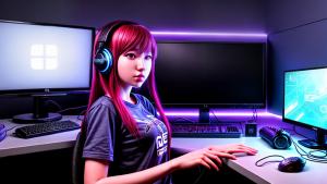 lo-fi gamer girl in front of the pc