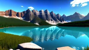 3D CGI landscape rocky mountains and a lake