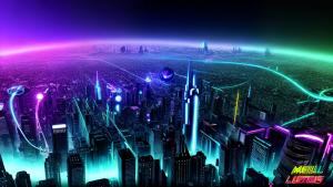 Futuristic metropolis neon digital planet