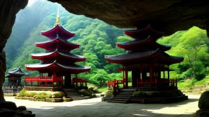 Pagoda in cave fantasy