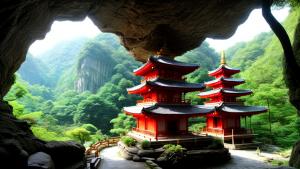 Pagoda in cave fantasy