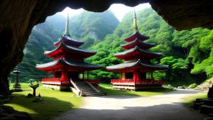 Pagoda in cave fantasy