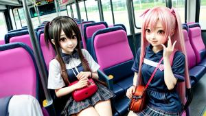 Kawaii anime girl on bus