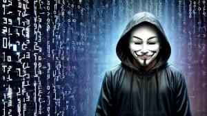 anonymous hacker with binary code rain