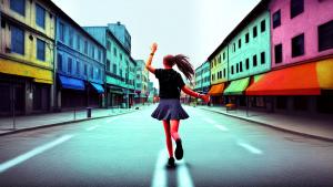 Realistic lone girl dancing in the empty street painting filter