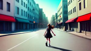 Realistic lone girl dancing in the empty street painting filter