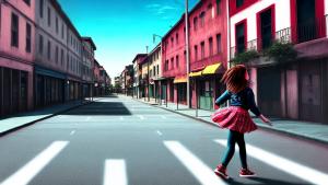 Realistic lone girl dancing in the empty street painting filter