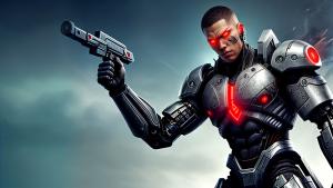 Cyborg male warrior with guns