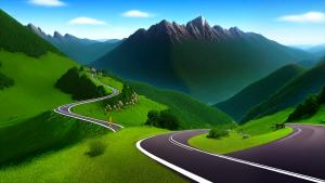 Winding road between the mountains digital art