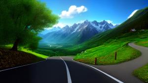 Winding road between the mountains digital art