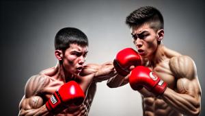 muscular boy fighting with fists