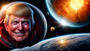 Hyper real 4k Trump as a smiling sun in space