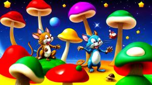 Tom and Jerry hallucination on mushrooms in space abstract