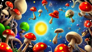 Tom and Jerry hallucination on mushrooms in space abstract