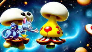 Tom and Jerry hallucination on mushrooms in space abstract