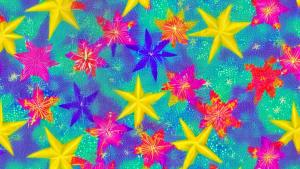 Blasting bursts of vibrant colors. Mixed with plaid flowing flowers.  Perfectly sliced pineapple stars and snowflakes floating in the distance.