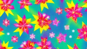 Blasting bursts of vibrant colors. Mixed with plaid flowing flowers.  Perfectly sliced pineapple stars and snowflakes floating in the distance.