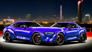 Toyota supra on a city with neon lights