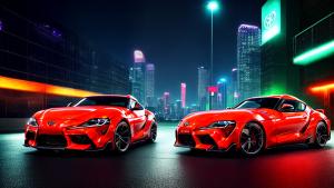 Toyota supra on a city with neon lights