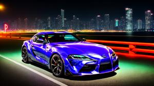 Toyota supra on a city with neon lights