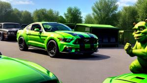 shrek ridding ford mustang