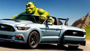 shrek ridding ford mustang