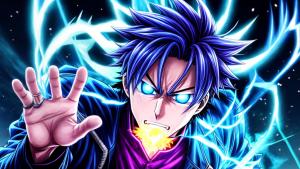 A anime guy with blue fire powers