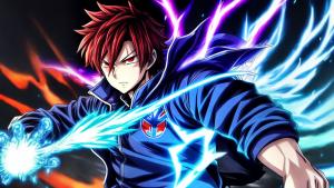 A anime guy with blue fire powers