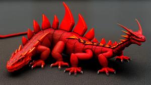 Mechanical Dragon Lizard, Fiery, Red Contrast, Meshed, HD