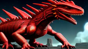 Mechanical Dragon Lizard, Fiery, Red Contrast, Meshed, HD