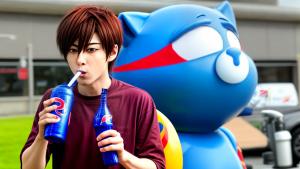 Anime guy drinking a pepsi