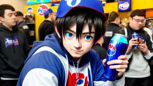 Anime guy drinking a pepsi