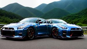 Nissan gtr in the great mountains of japanWith flying dinosaurs