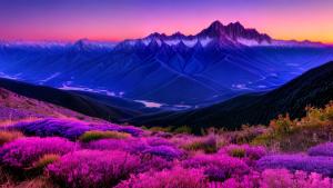 sunsets over mountain purple pink