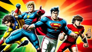 I would like a working image with an action into it make it have super heroes football stars and cartoon characters