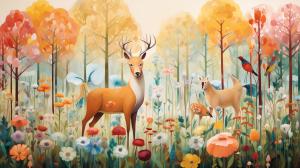 Forest with animals and flowers